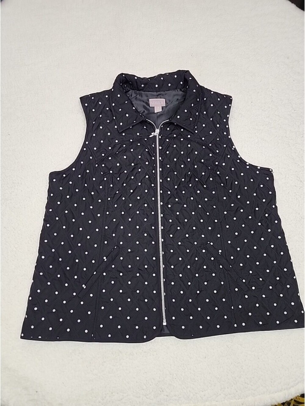 Chico's Polka Dot Quilted Vest Women's  Full Zip Lightweight Size 3 China